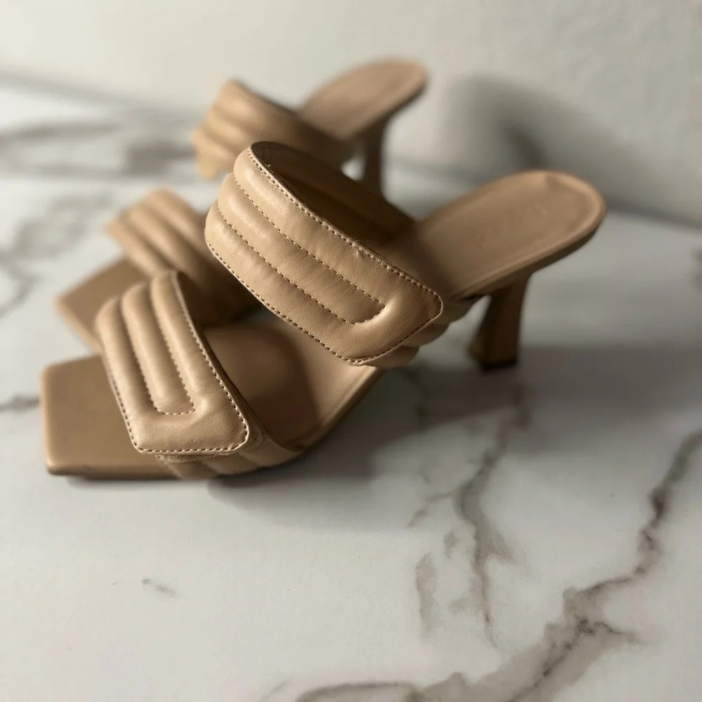 Abound Beige quilted open toe mini heels